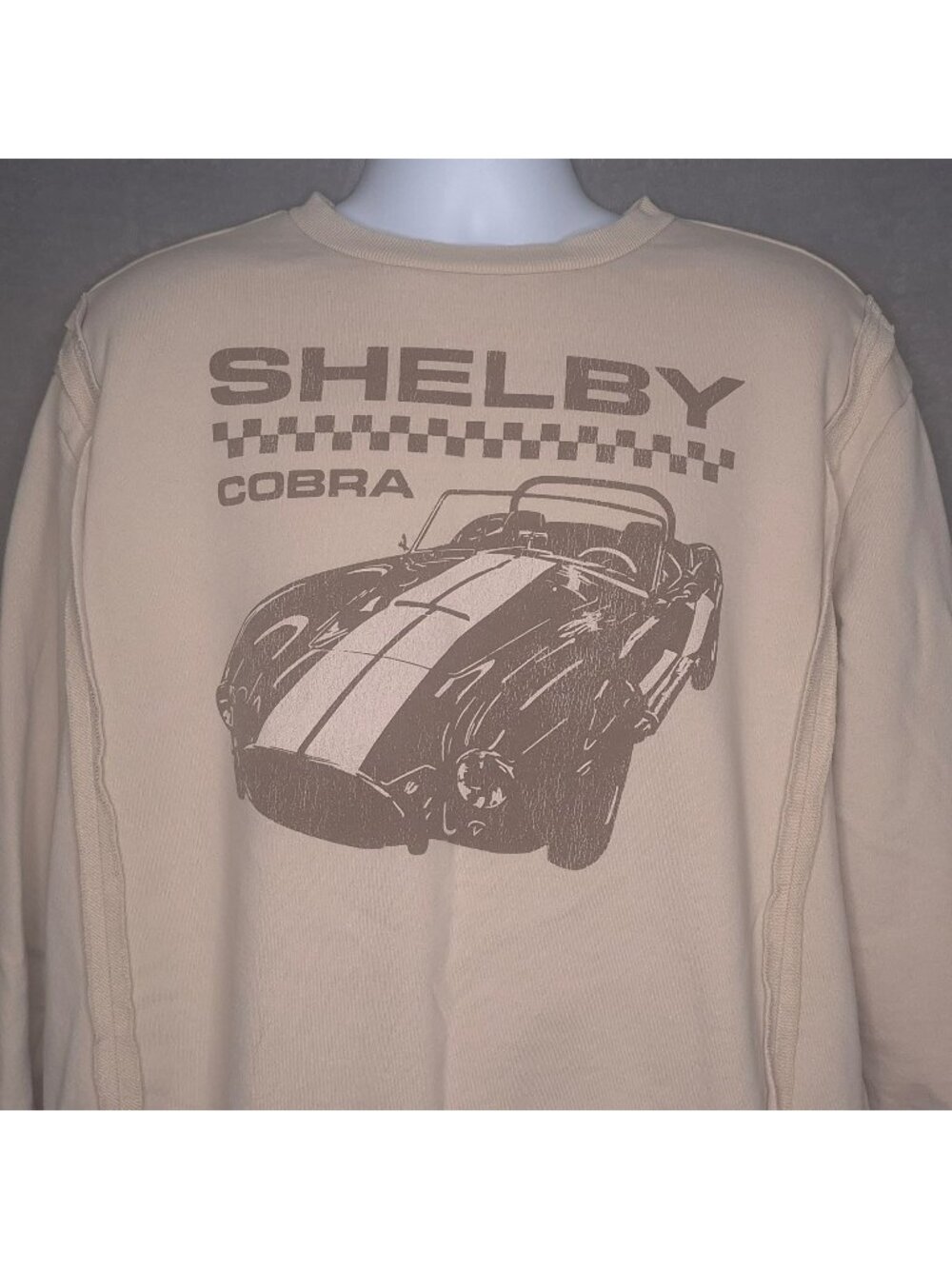 Shelby Cobra Womens Graphic Crewneck Beige Sweatshirt XL Hi Lo Long Sleeve